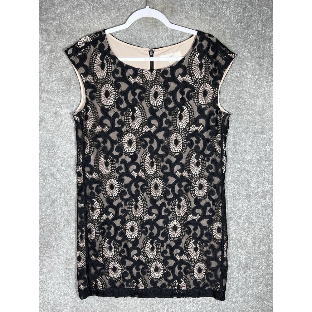 Ann Taylor LOFT Lace Overlay Dress Womens Size 10 Black Nude Sleeveless New‎
